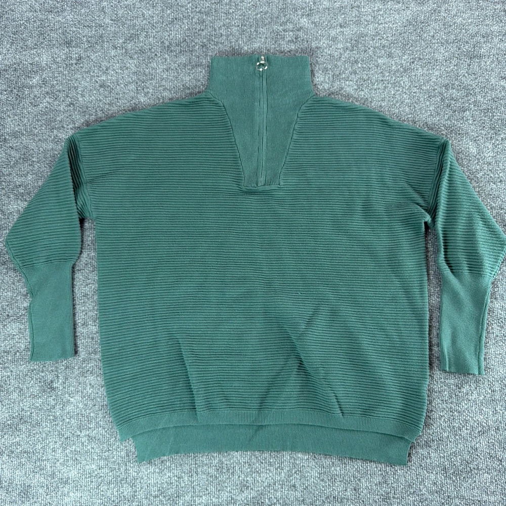 ANRABESS Green Ribbed Quarter Zip Oversized Sweater Small Ring Pull Pullover